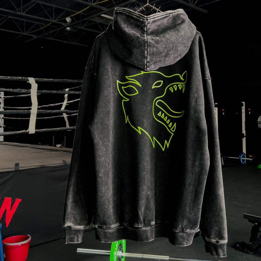 OVERSIZED LUX WOLF ZIP UP HOODIE - BLACK / GREEN