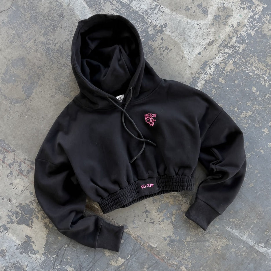 KILL CREW CROP HOODIE - BLACK / PINK