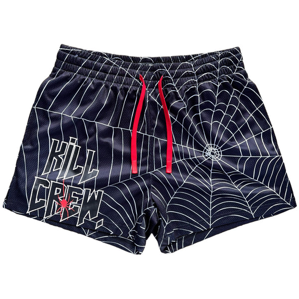 MUAY THAI SHORTS (MID THIGH CUT) SPIDER - BLACK / WHITE – Kill Crew