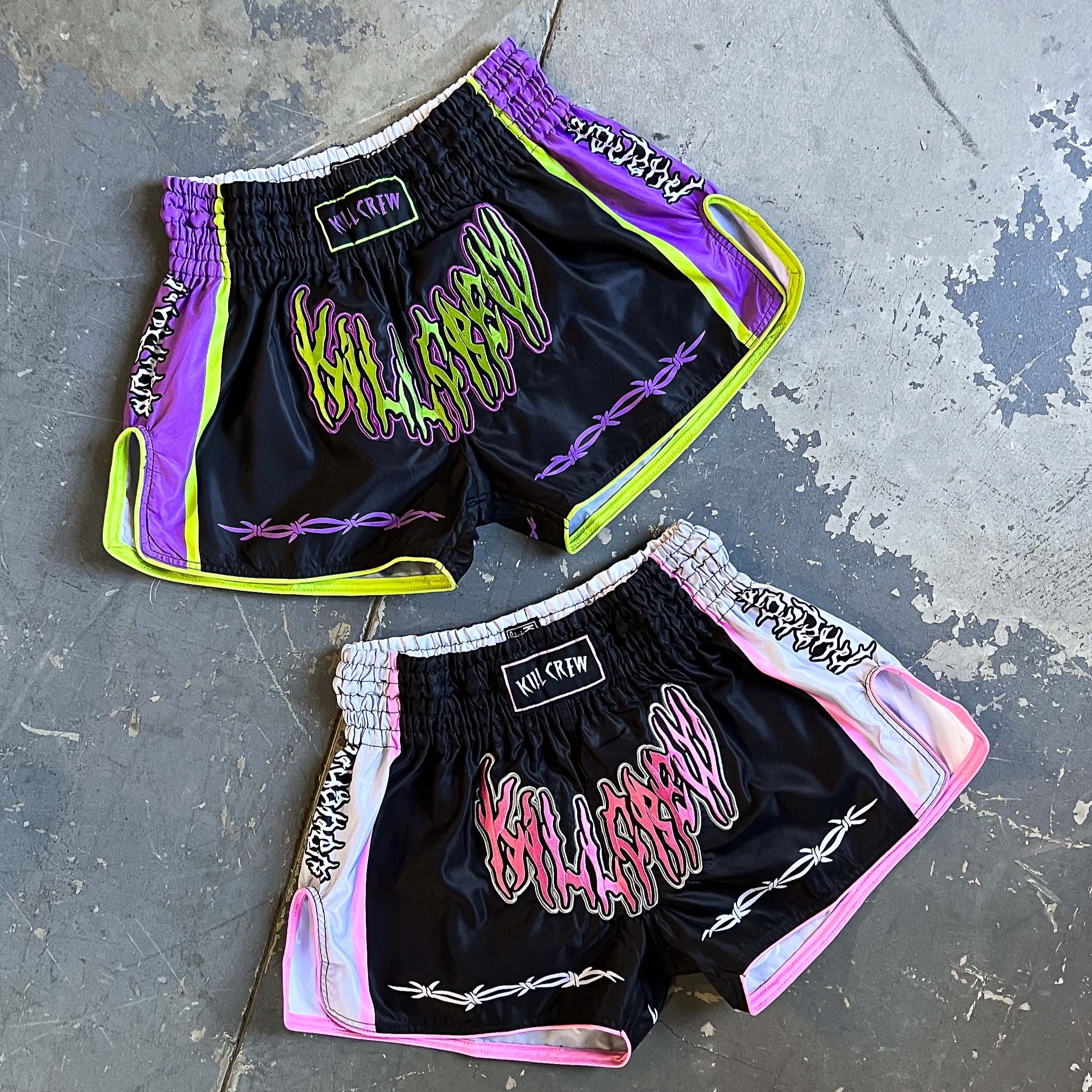 RETRO THAI FIGHT SHORTS - BLACK / PINK