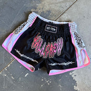 RETRO THAI FIGHT SHORTS - BLACK / PINK