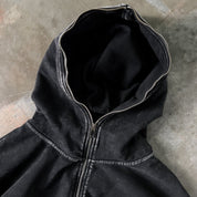 OVERSIZED LUX WOLF ZIP UP HOODIE - BLACK / GREEN