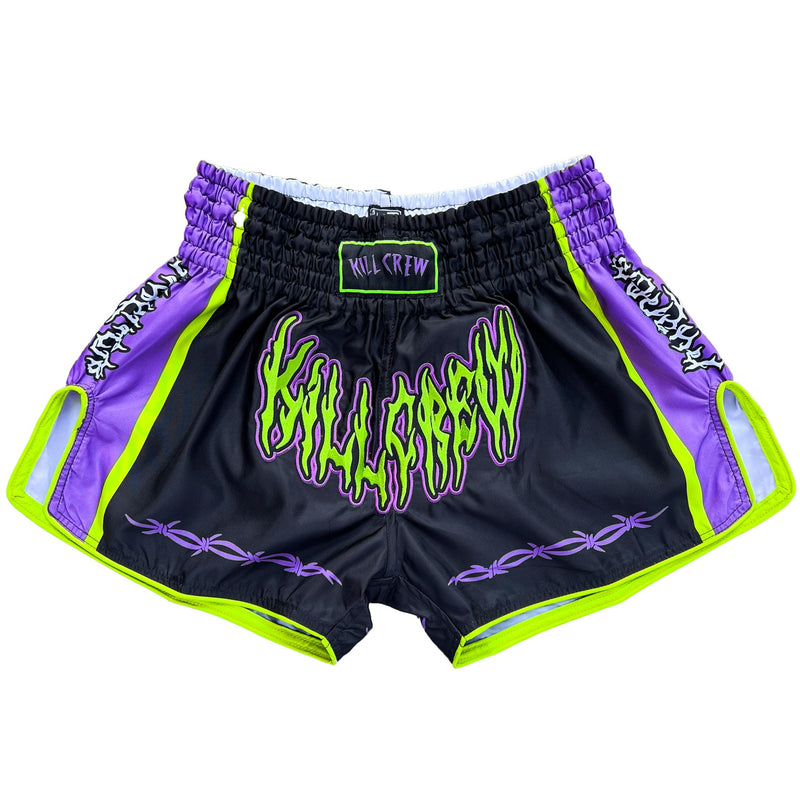Halloween Skull Black And Purple Print Muay Thai Boxing Shorts main image 1