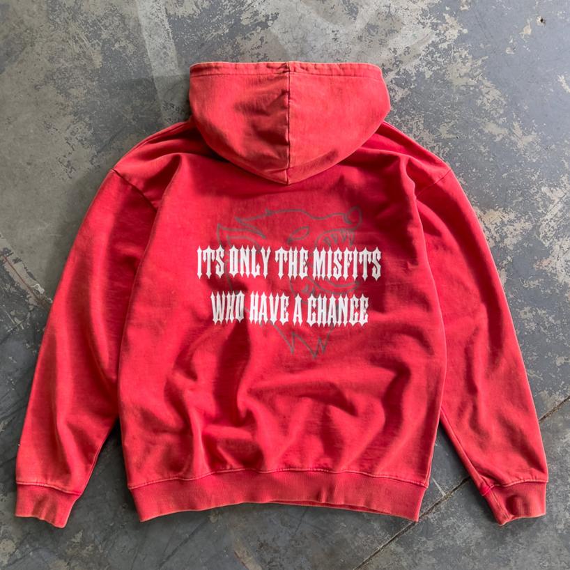 OVERSIZED LUX "MISFITS HAVE A CHANCE" HOODIE - RED