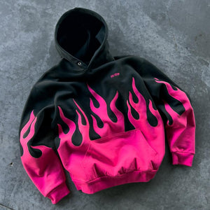 OVERSIZED PREMIUM HEATER HOODIE - BLACK / PINK