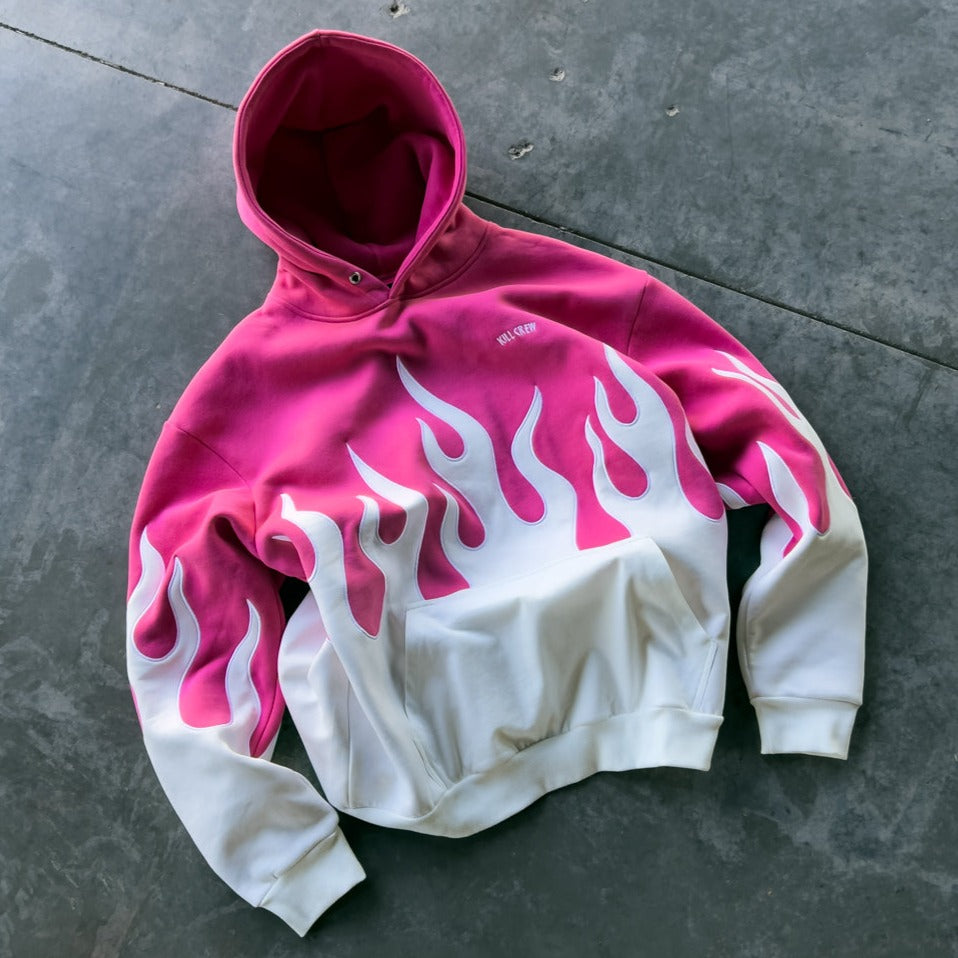 OVERSIZED PREMIUM HEATER HOODIE - PINK / WHITE