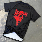 LONE WOLF SHORT SLEEVE RASH GUARD - BLACK / RED