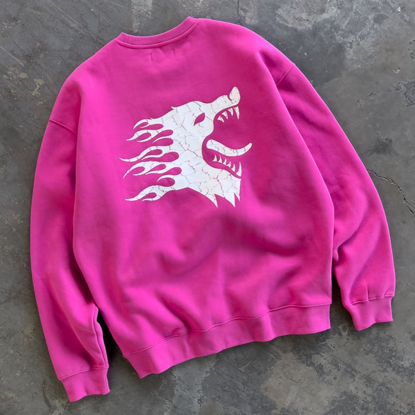 HEAVYWEIGHT LUX WAR WOLF CREW NECK - PINK / WHITE