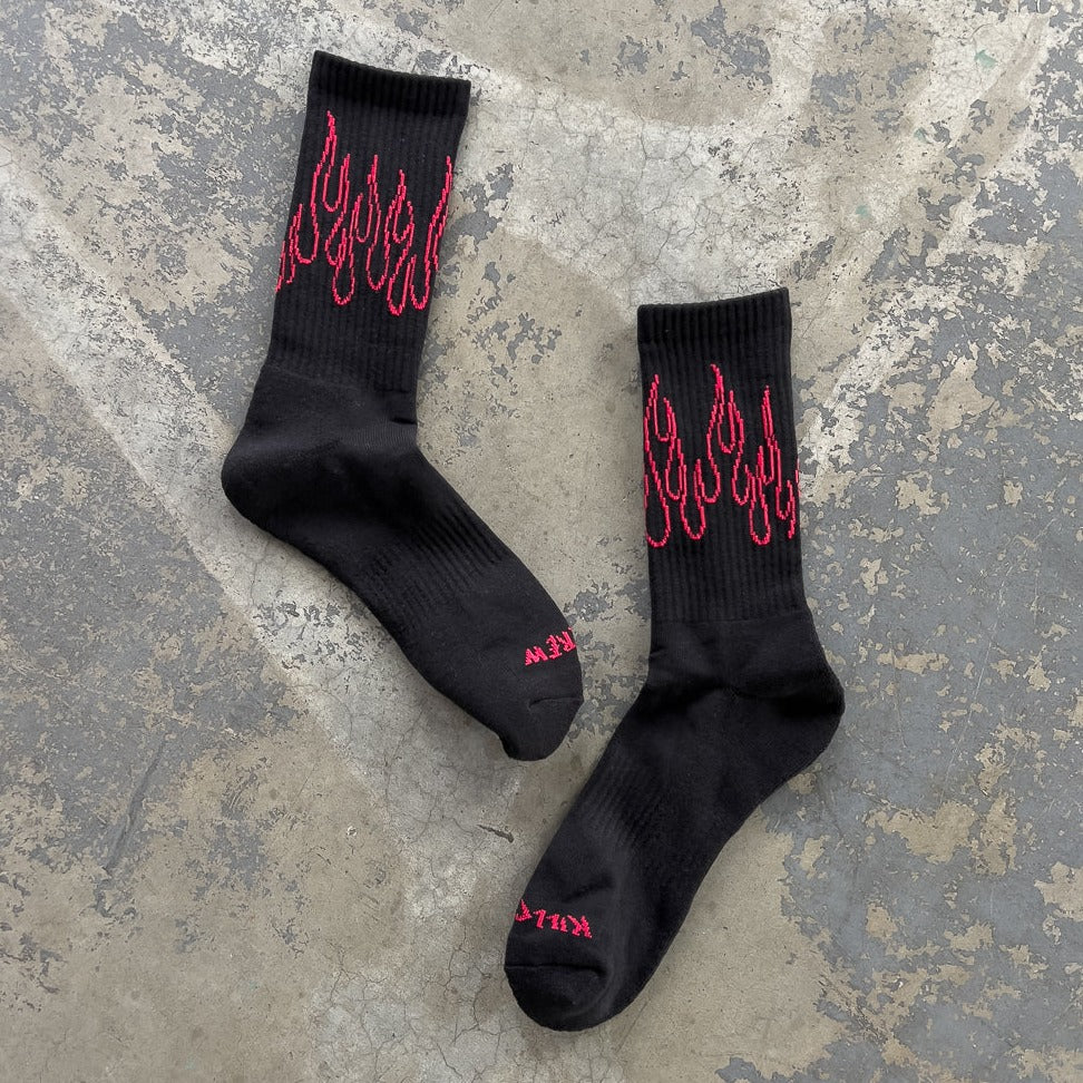 FLAME HIGH SOCKS - BLACK / RED