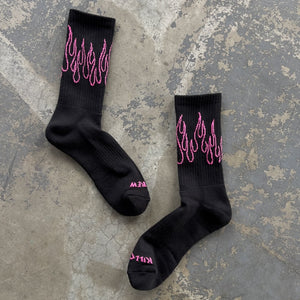 FLAME HIGH SOCKS - BLACK / PINK