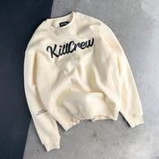 OVERSIZED LUX "SCRIPT" CREW NECK - CREAM / BLACK