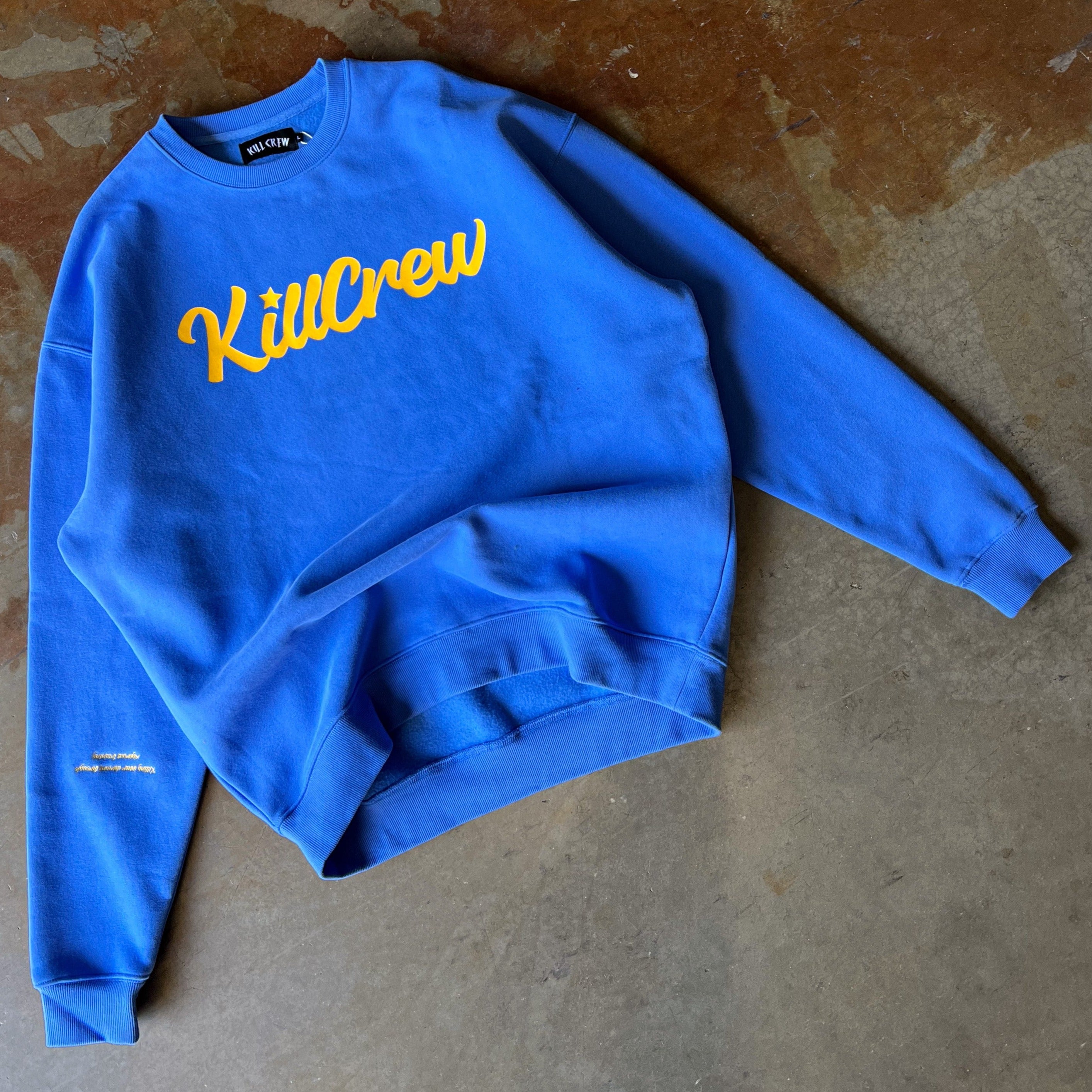 OVERSIZED LUX "SCRIPT" CREW NECK - BLUE / GOLD