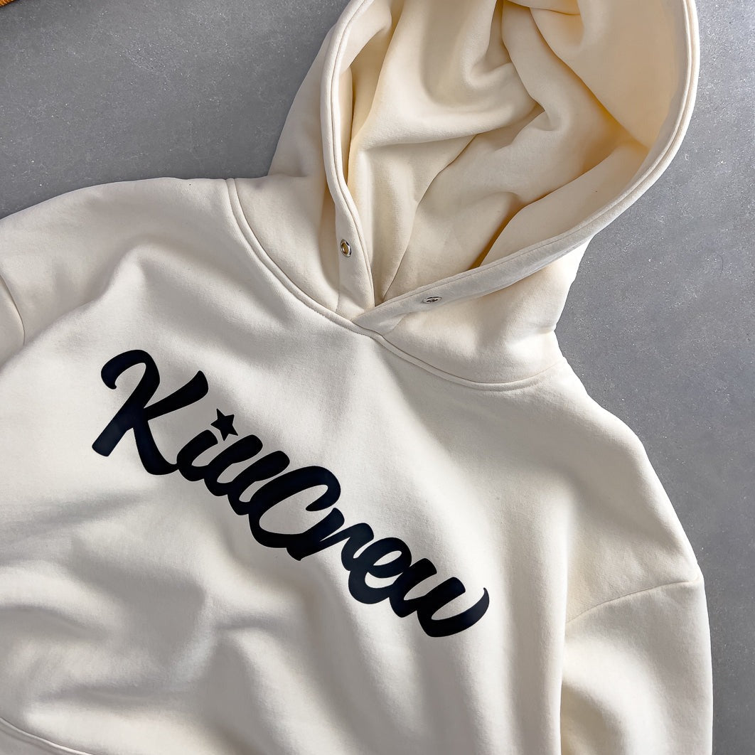 OVERSIZED LUX "SCRIPT" HOODIE - CREAM / BLACK