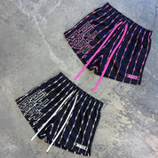 BARBWIRE MUAY THAI SHORTS (MID THIGH CUT) - BLACK / PINK