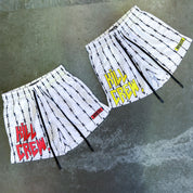 BARBWIRE MUAY THAI SHORTS (MID THIGH CUT) - WHITE / RED