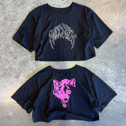 WOLF CROP TOP - BLACK / PINK