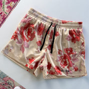 MUAY THAI SHORTS (MID THIGH CUT) FLORAL - CREAM