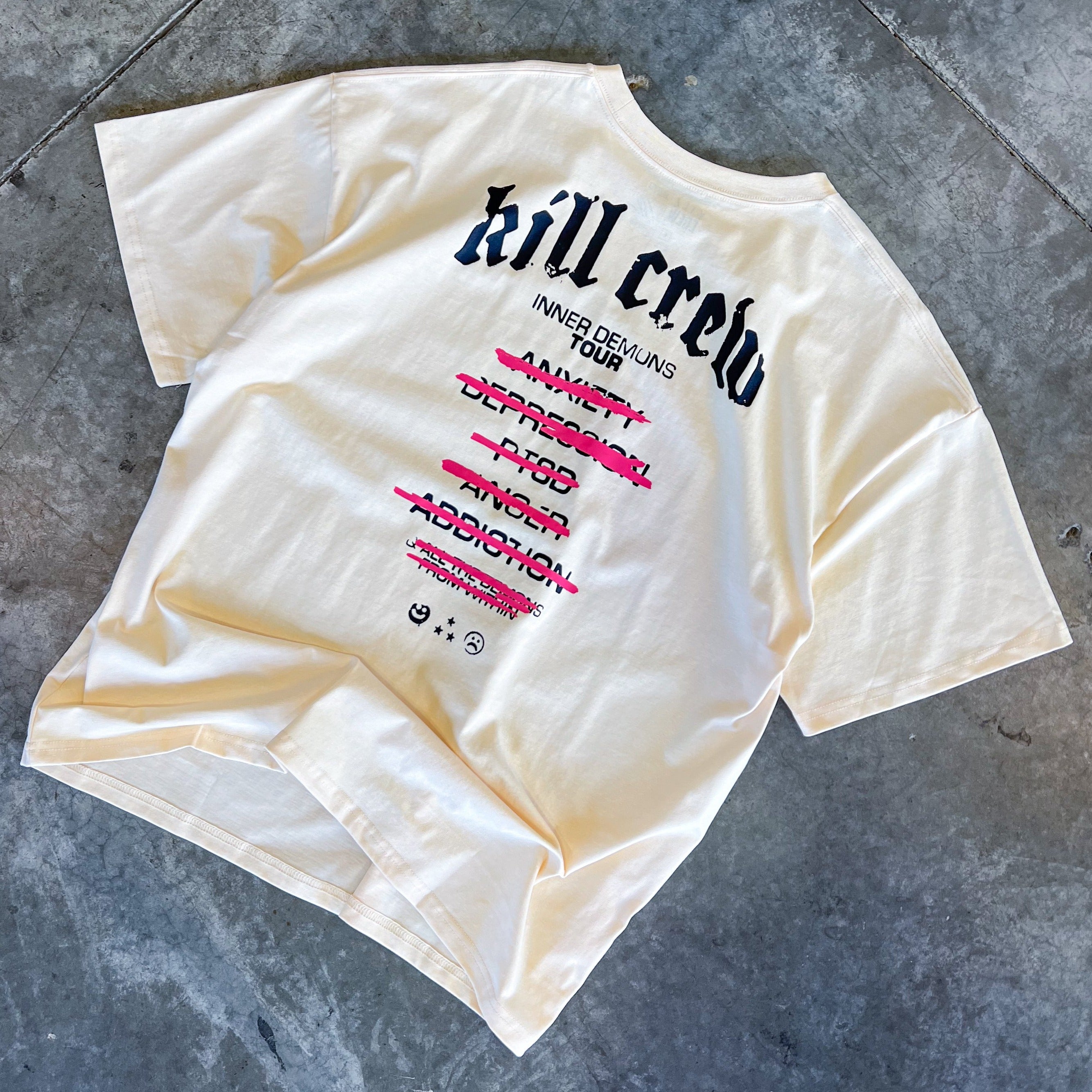 RELAXED FIT INNER DEMONS TOUR T-SHIRT - CREAM – Kill Crew