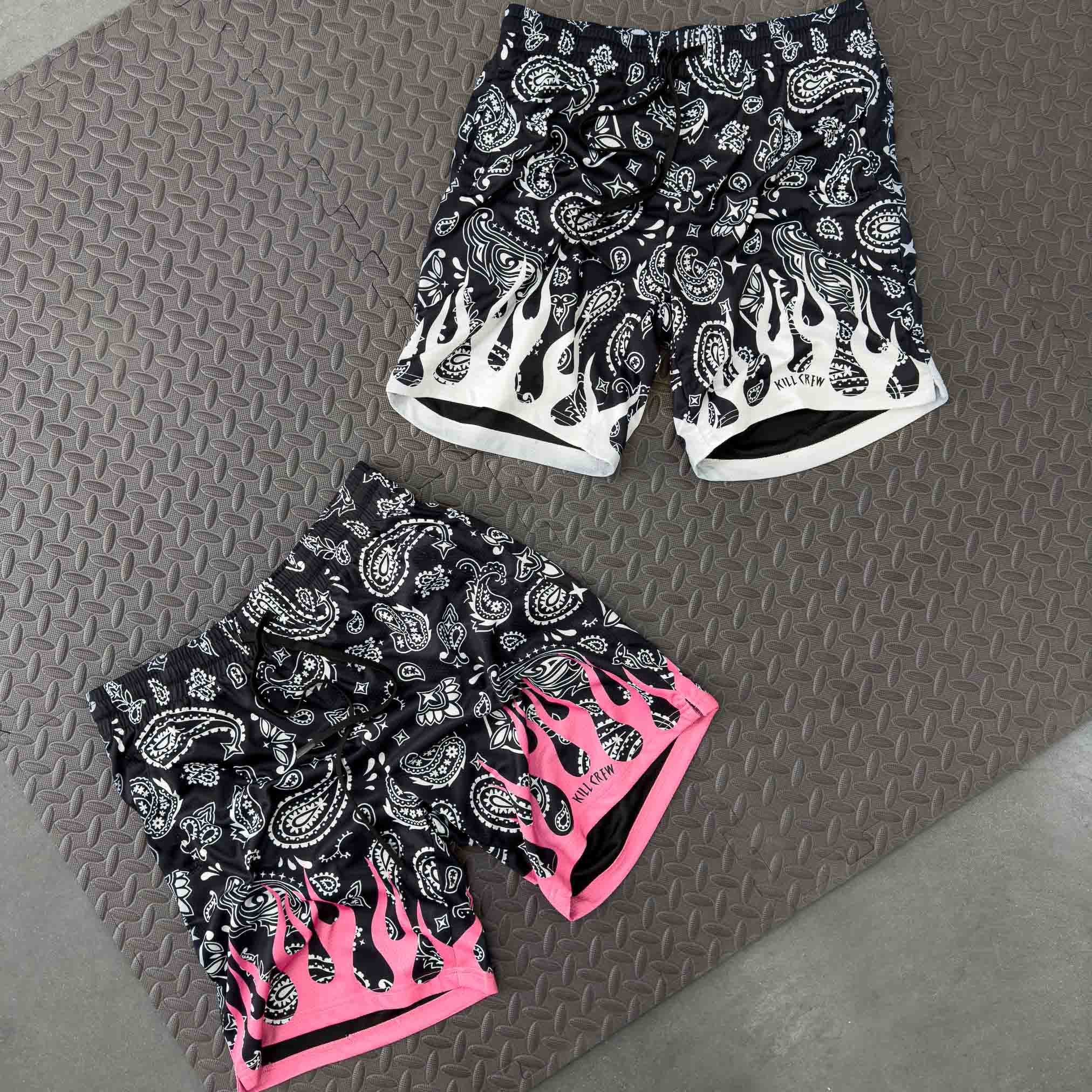 BANDANA FLAME SHORT (REGULAR CUT) - BLACK / PINK