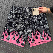 BANDANA FLAME SHORT (REGULAR CUT) - BLACK / PINK