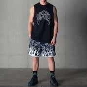 BANDANA FLAME SHORT (REGULAR CUT) - BLACK / WHITE