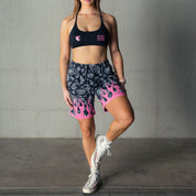BANDANA FLAME SHORT (REGULAR CUT) - BLACK / PINK