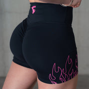 SCRUNCH FLAMES BIKER SHORTS - BLACK / PINK