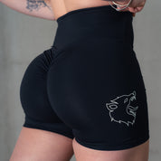 SCRUNCH WOLF BIKER SHORTS - BLACK / WHITE