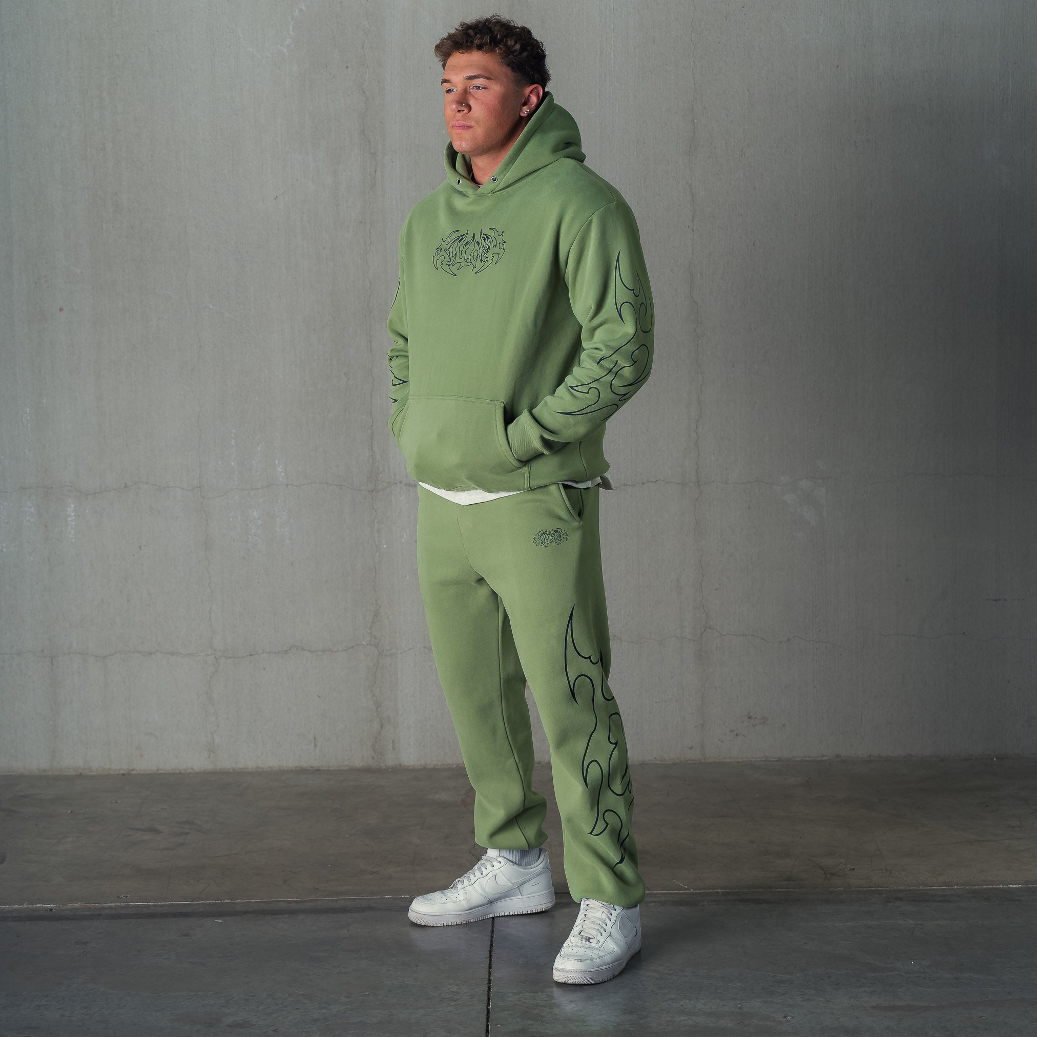 OVERSIZED LUX "TRIBAL" HOODIE - GREEN / BLACK