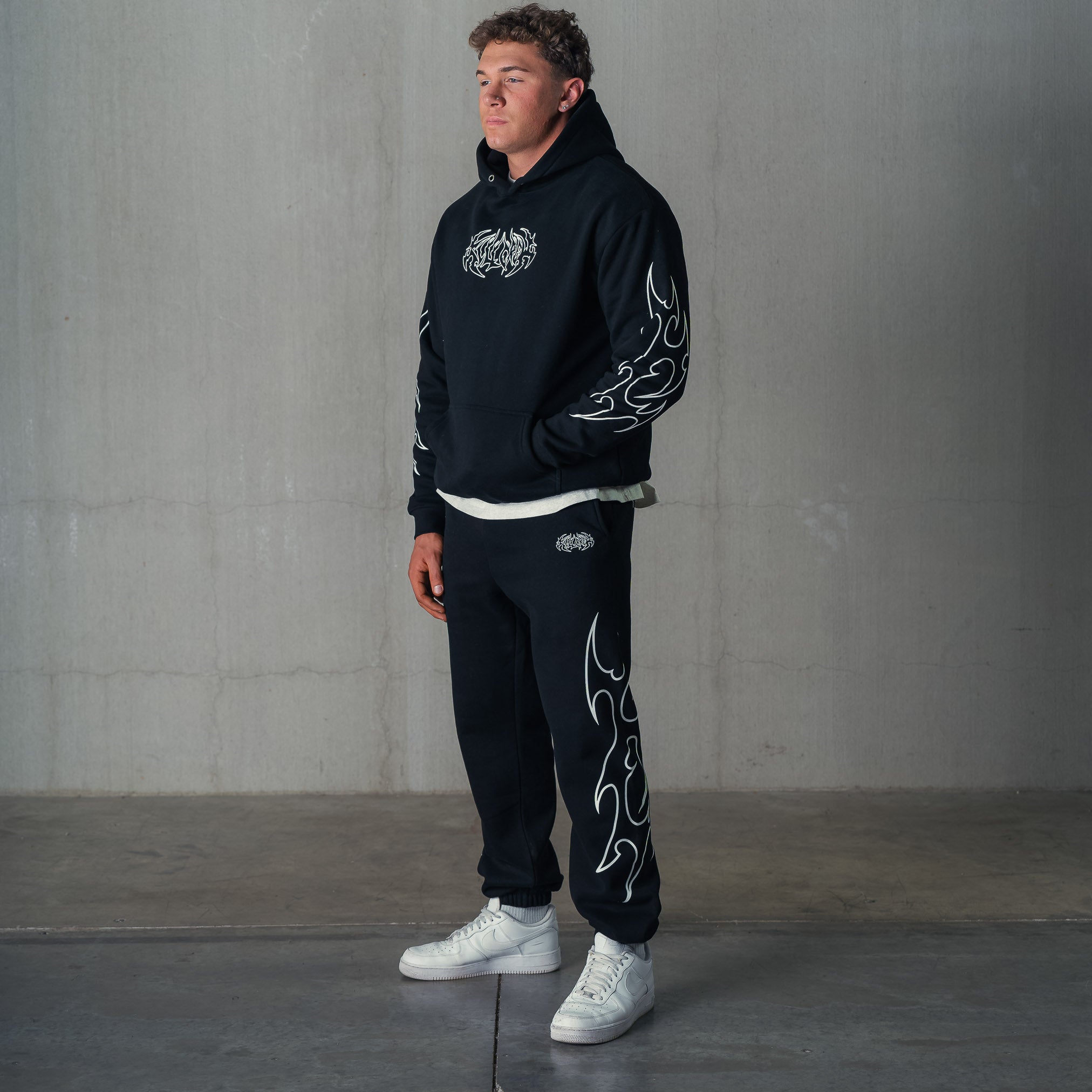 OVERSIZED LUX "TRIBAL" HOODIE - BLACK / WHITE