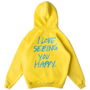 OVERSIZED LUX HOODIE "LOVE SEEING YOU HAPPY" - YELLOW / BLUE