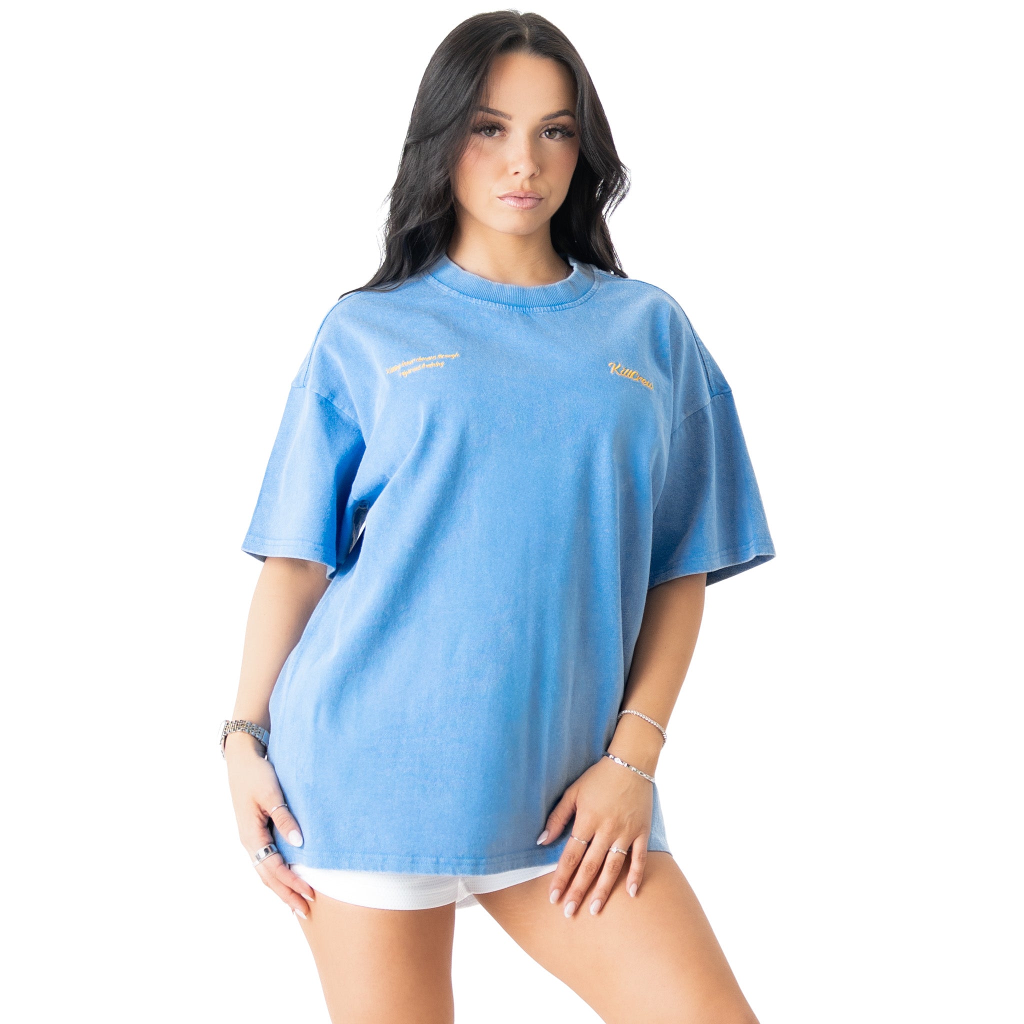 RELAXED FIT LUX SCRIPT T-SHIRT - BLUE / YELLOW