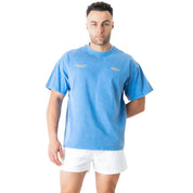 RELAXED FIT LUX SCRIPT T-SHIRT - BLUE / YELLOW