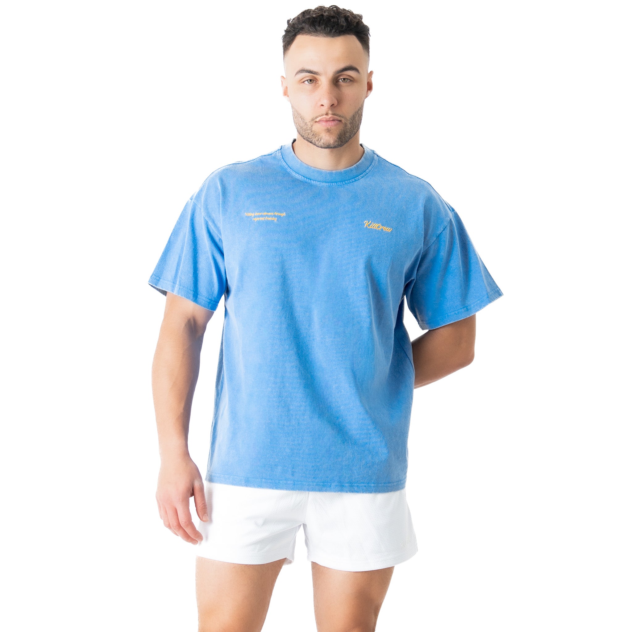 RELAXED FIT LUX SCRIPT T-SHIRT - BLUE / YELLOW