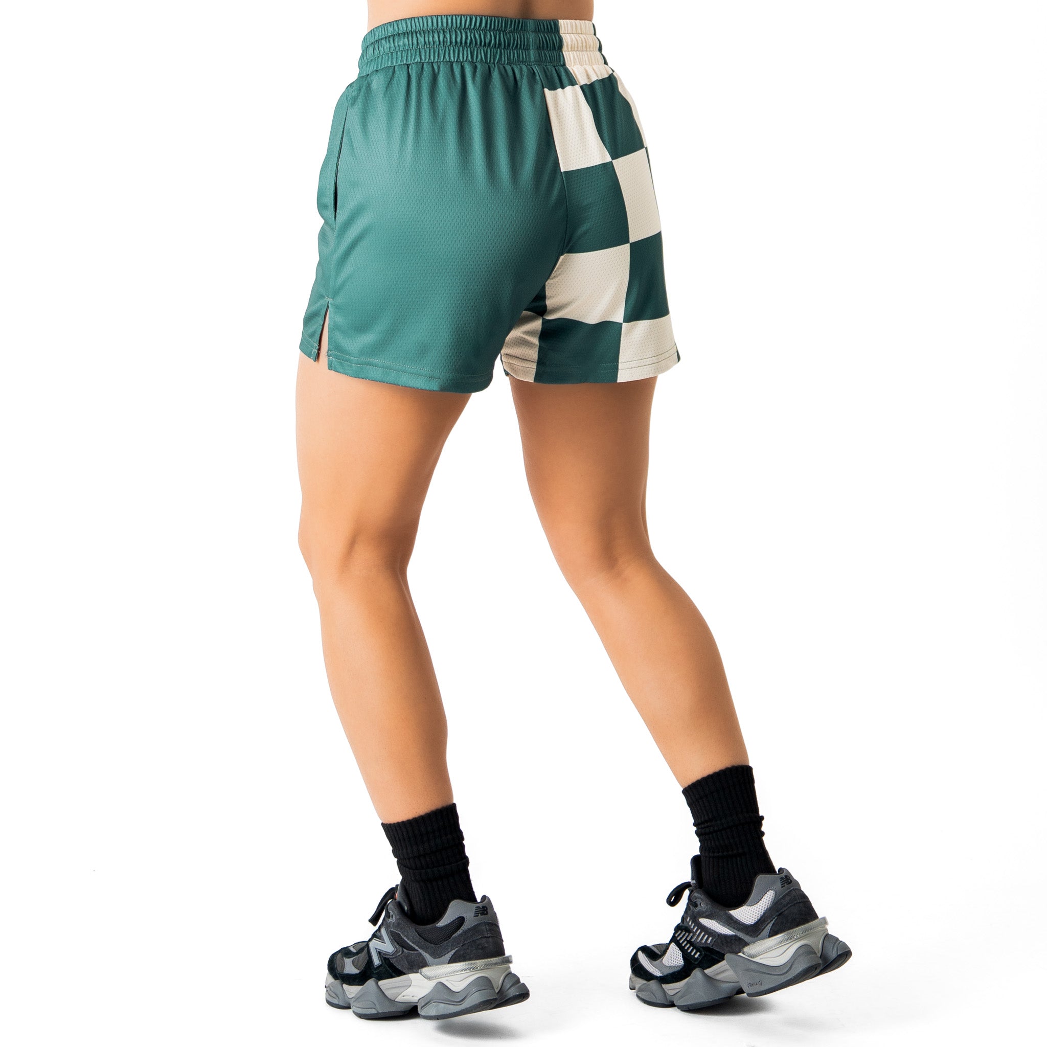 MUAY THAI SHORTS (MID THIGH CUT) CHECKER - GREEN / CREAM
