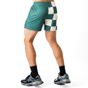 MUAY THAI SHORTS (MID THIGH CUT) CHECKER - GREEN / CREAM