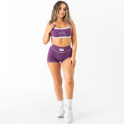 MID RISE COLOR BLOCK BIKER SHORT - PURPLE