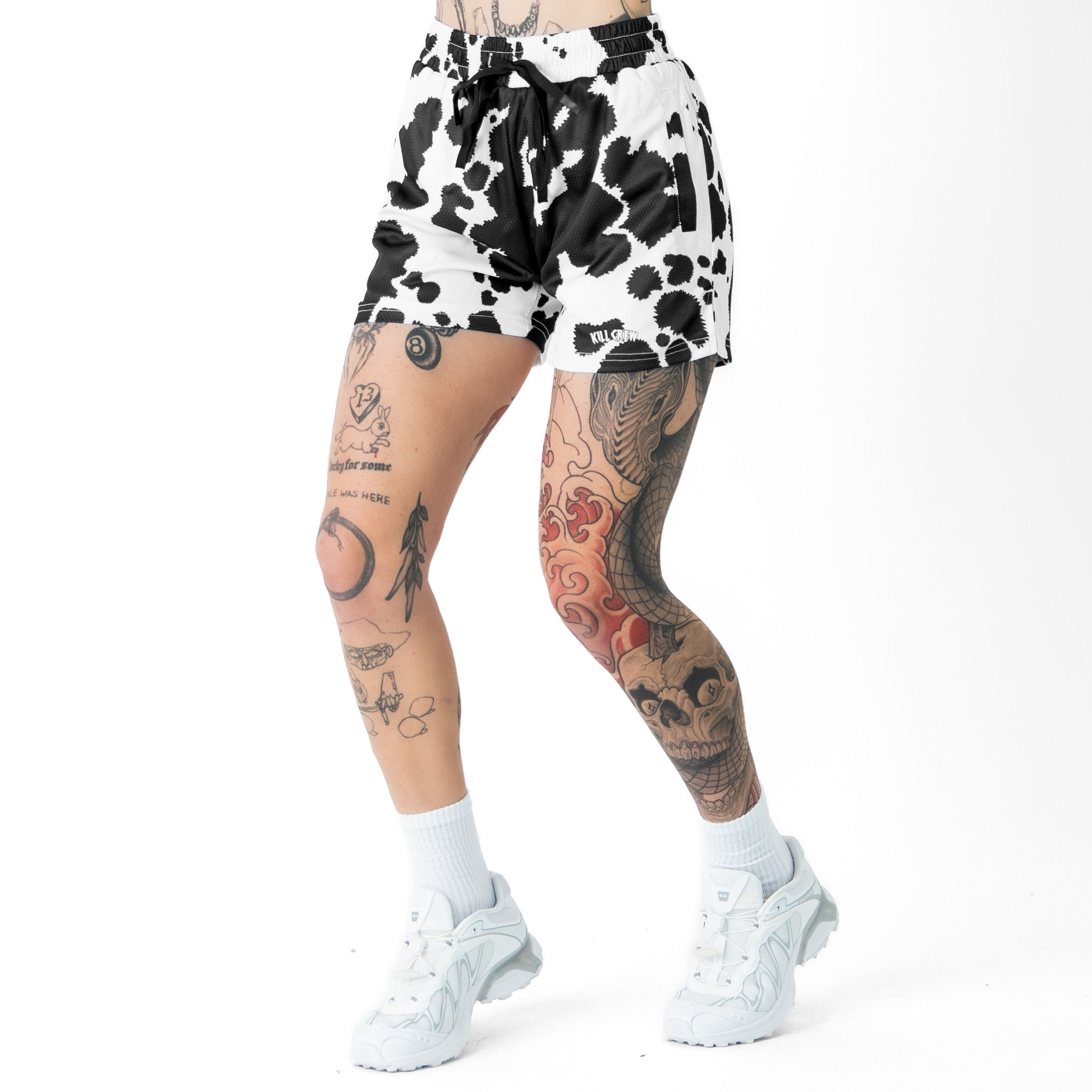 MOO THAI SHORTS (MID THIGH CUT) - BLACK COW – Kill Crew