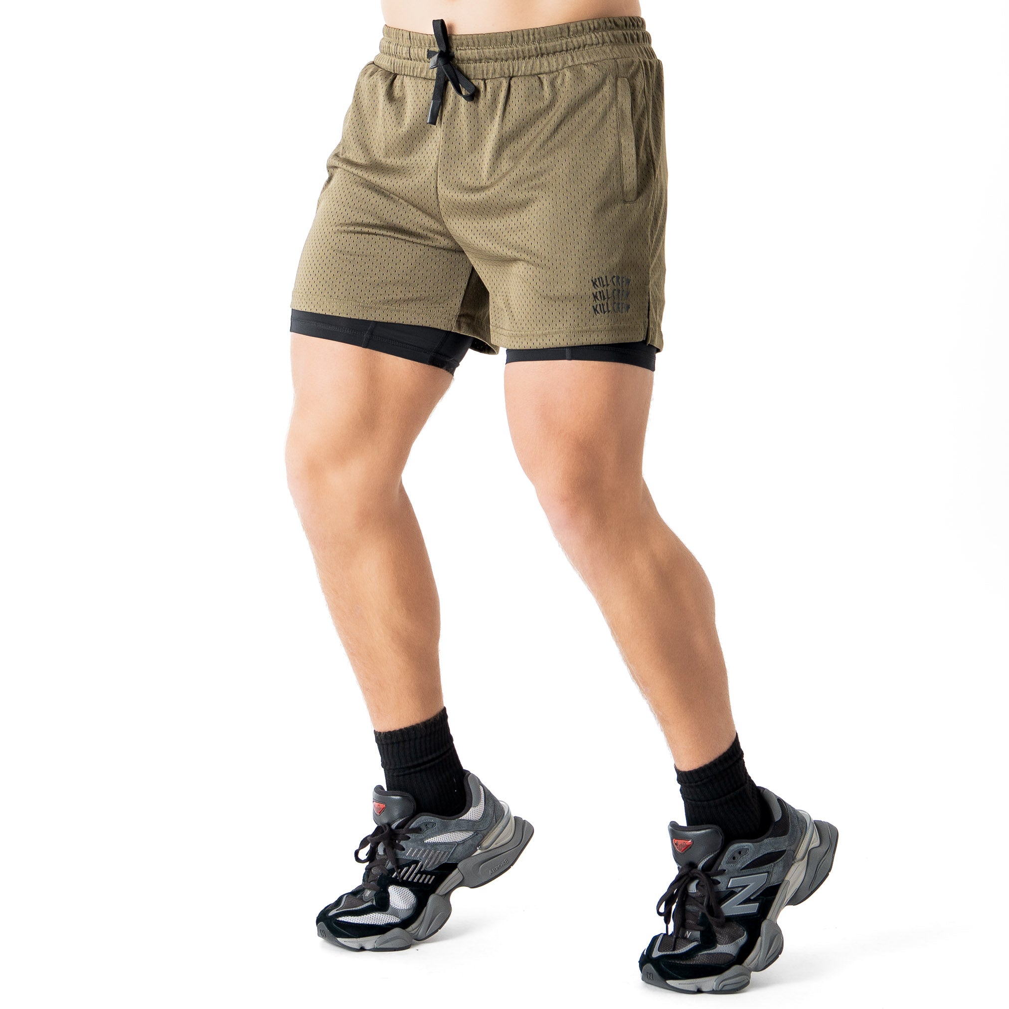 TRAINING SHORT WITH LINER - OLIVE
