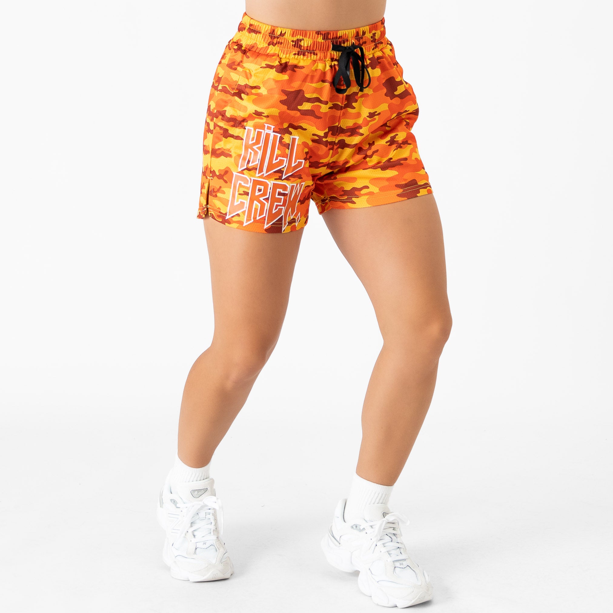 MUAY THAI SHORTS (MID THIGH CUT) - ORANGE CAMO