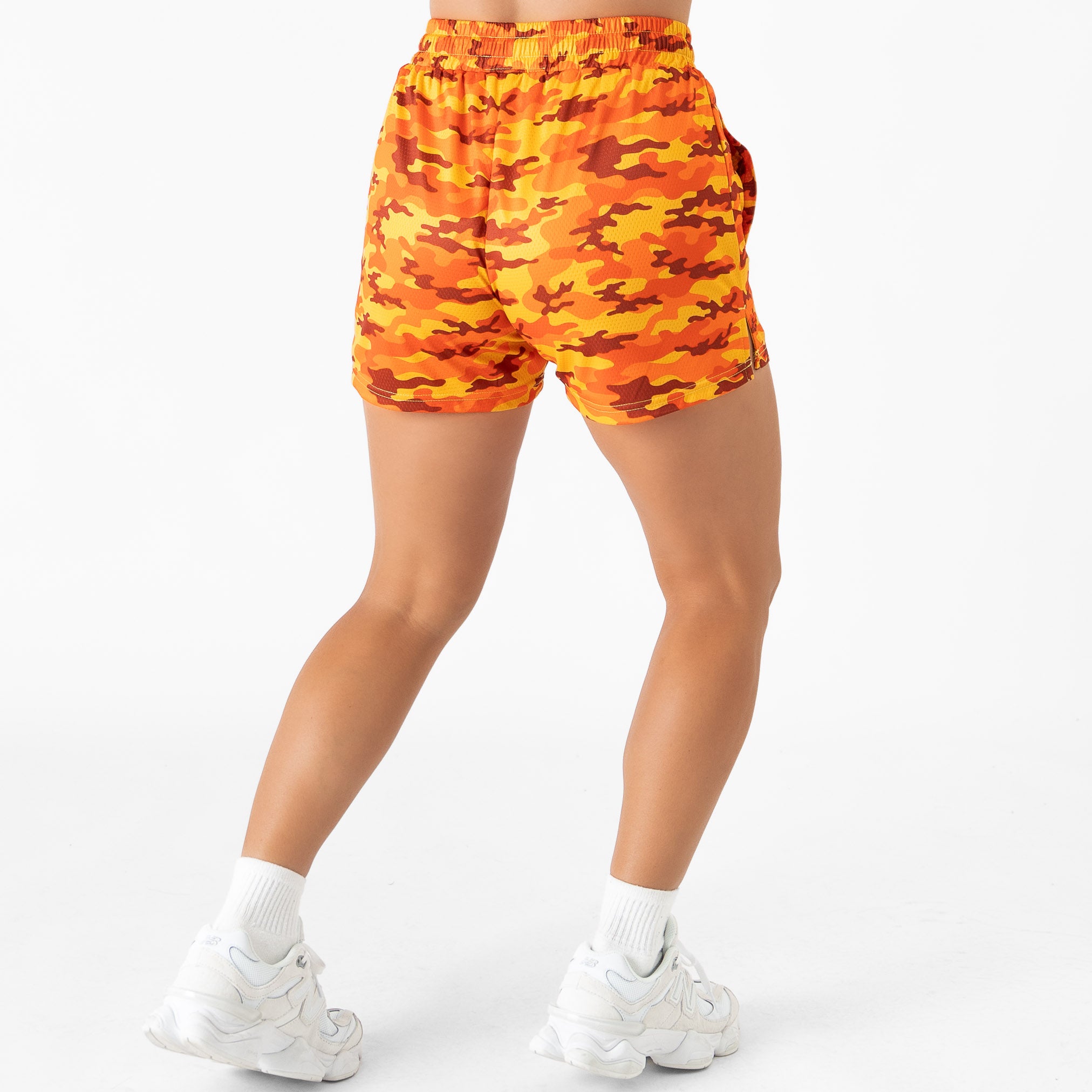 MUAY THAI SHORTS (MID THIGH CUT) - ORANGE CAMO
