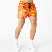 MUAY THAI SHORTS (MID THIGH CUT) - ORANGE CAMO