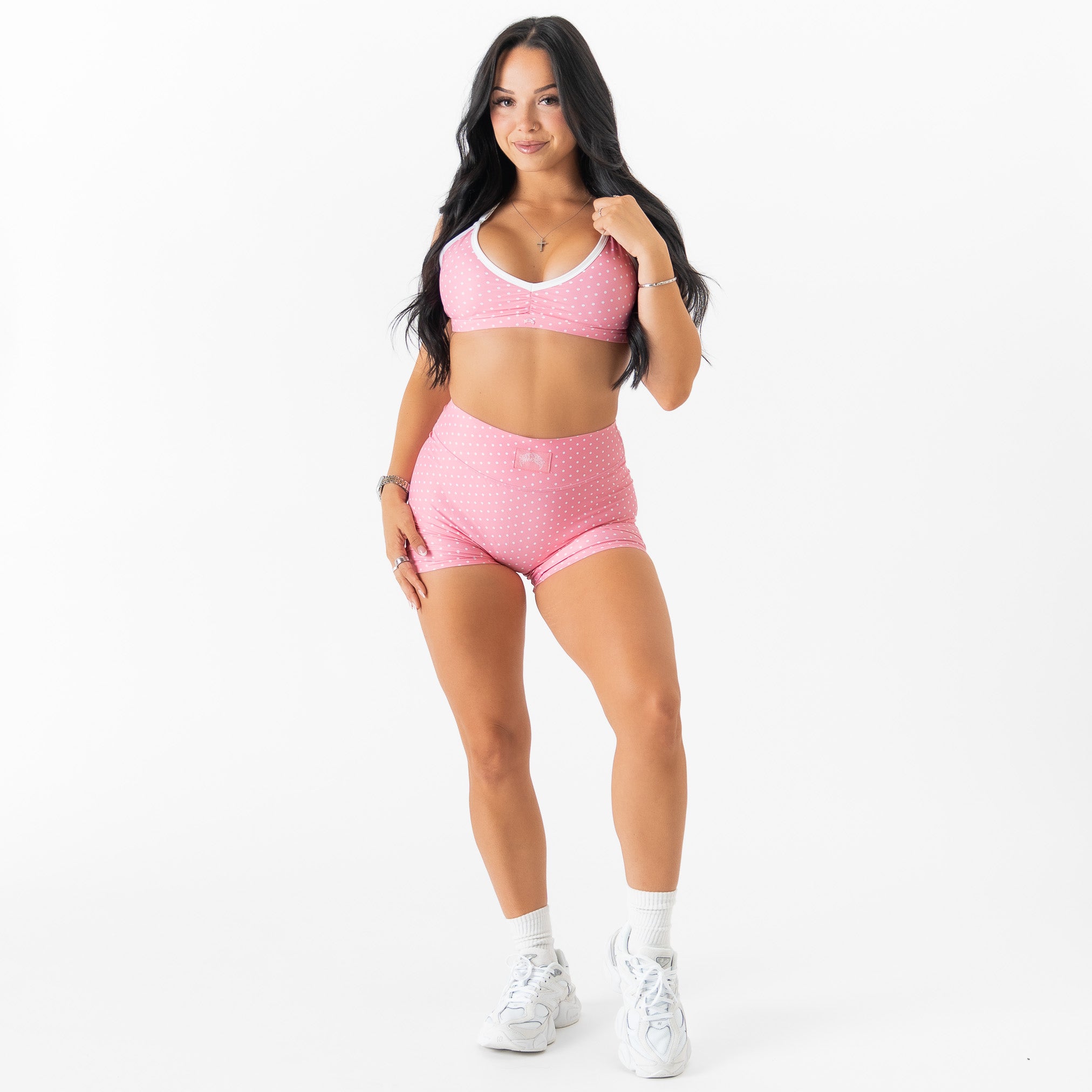 POLKA DOT SPORTS BRA - PINK / WHITE