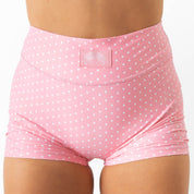 MID RISE SCRUNCH BIKER SHORT POLKA DOT  - PINK / WHITE
