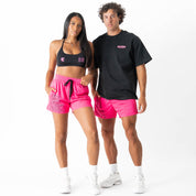 MUAY THAI SHORTS (MID THIGH CUT) - HIGHLIGHTER PINK