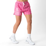 BARBWIRE MUAY THAI SHORTS (MID THIGH CUT) - PINK / WHITE