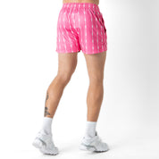 BARBWIRE MUAY THAI SHORTS (MID THIGH CUT) - PINK / WHITE