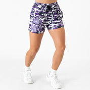 MUAY THAI SHORTS (MID THIGH CUT) - PURPLE CAMO