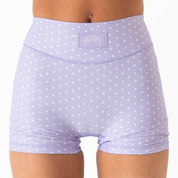 MID RISE SCRUNCH BIKER SHORT POLKA DOT  - PURPLE / WHITE
