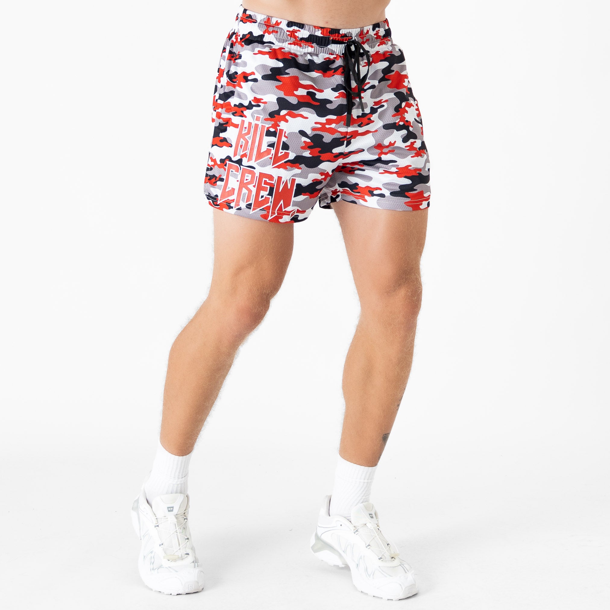 MUAY THAI SHORTS (MID THIGH CUT) - RED TIGER CAMO
